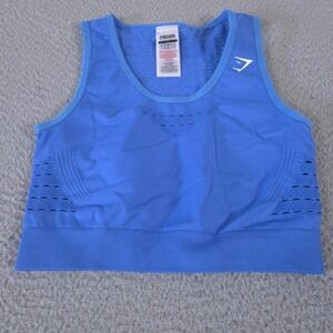 Gymshark Top Womens Small Blue Crop Energy Seamless Eyelet Knit Activewear